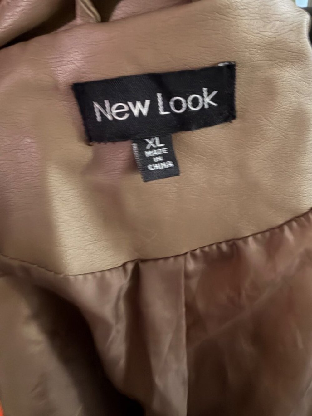 New Look Womens Tan Faux Leather Moto Jacket With Black Panels Size XL - Picture 5 of 5